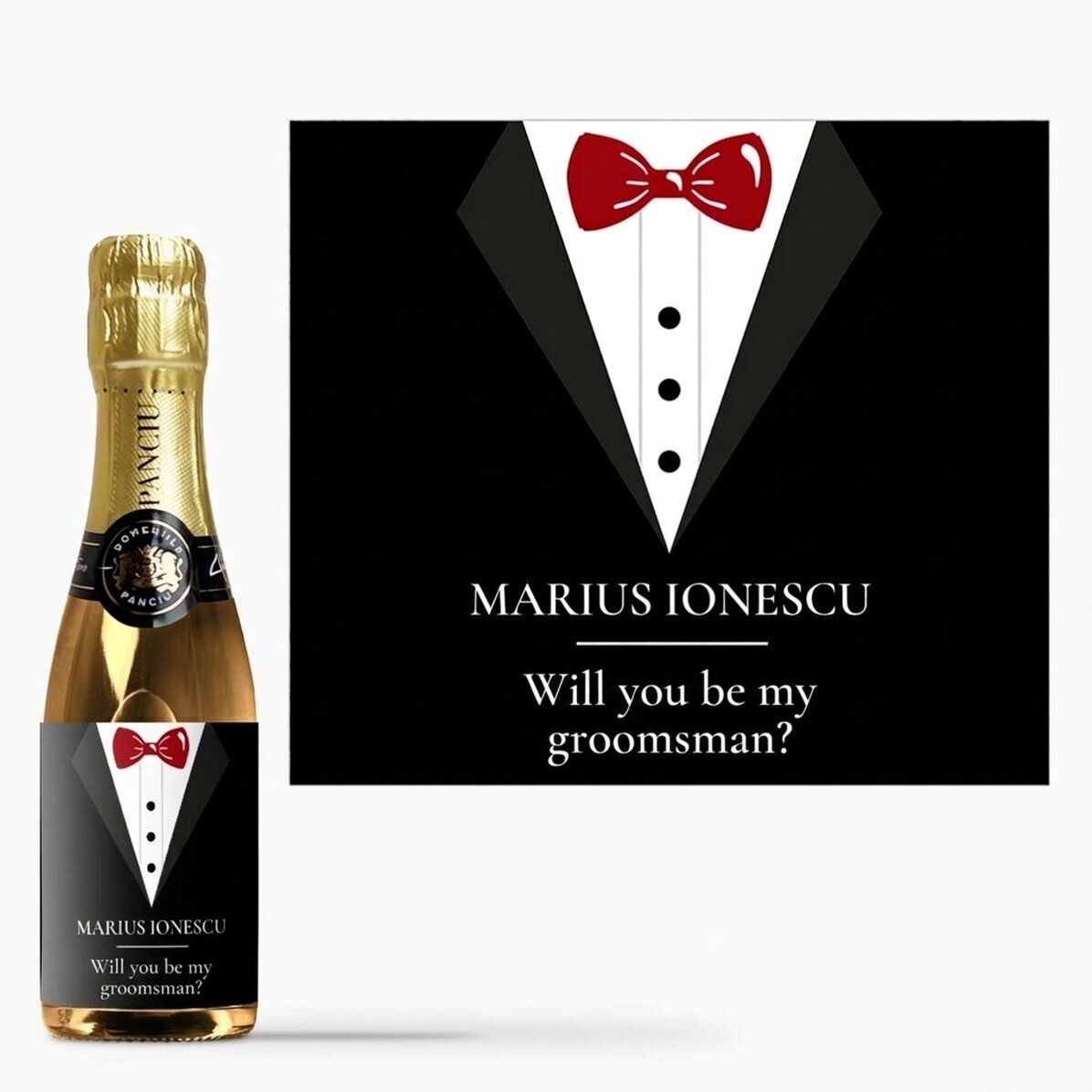 Mini botella de vino espumoso personalizada con texto - Padrino de boda