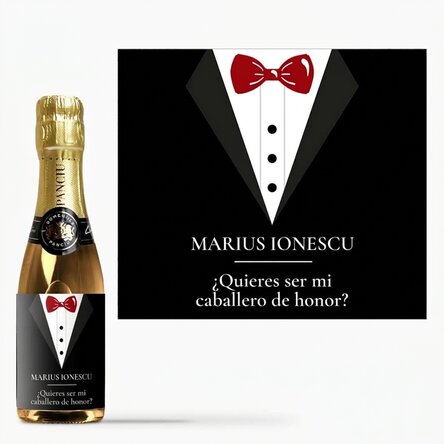 Mini botella de vino espumoso personalizada con texto - Padrino de boda