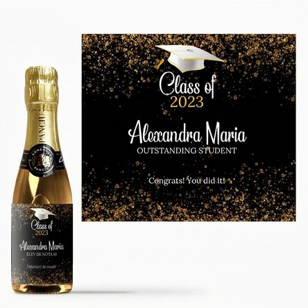 Mini bottle of sparkling wine for graduation, personalised with text - Outstanding student