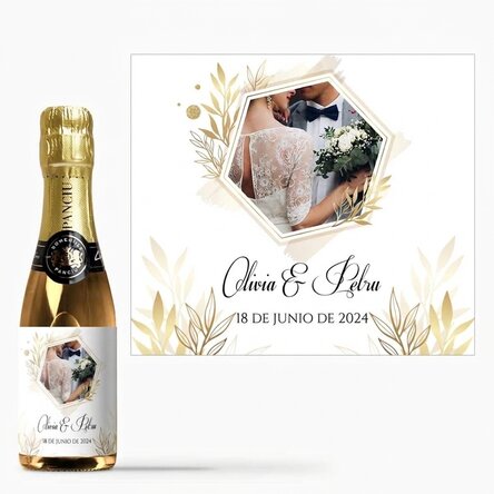 Mini botella de vino espumoso personalizada con una foto y un texto - Un momento especial