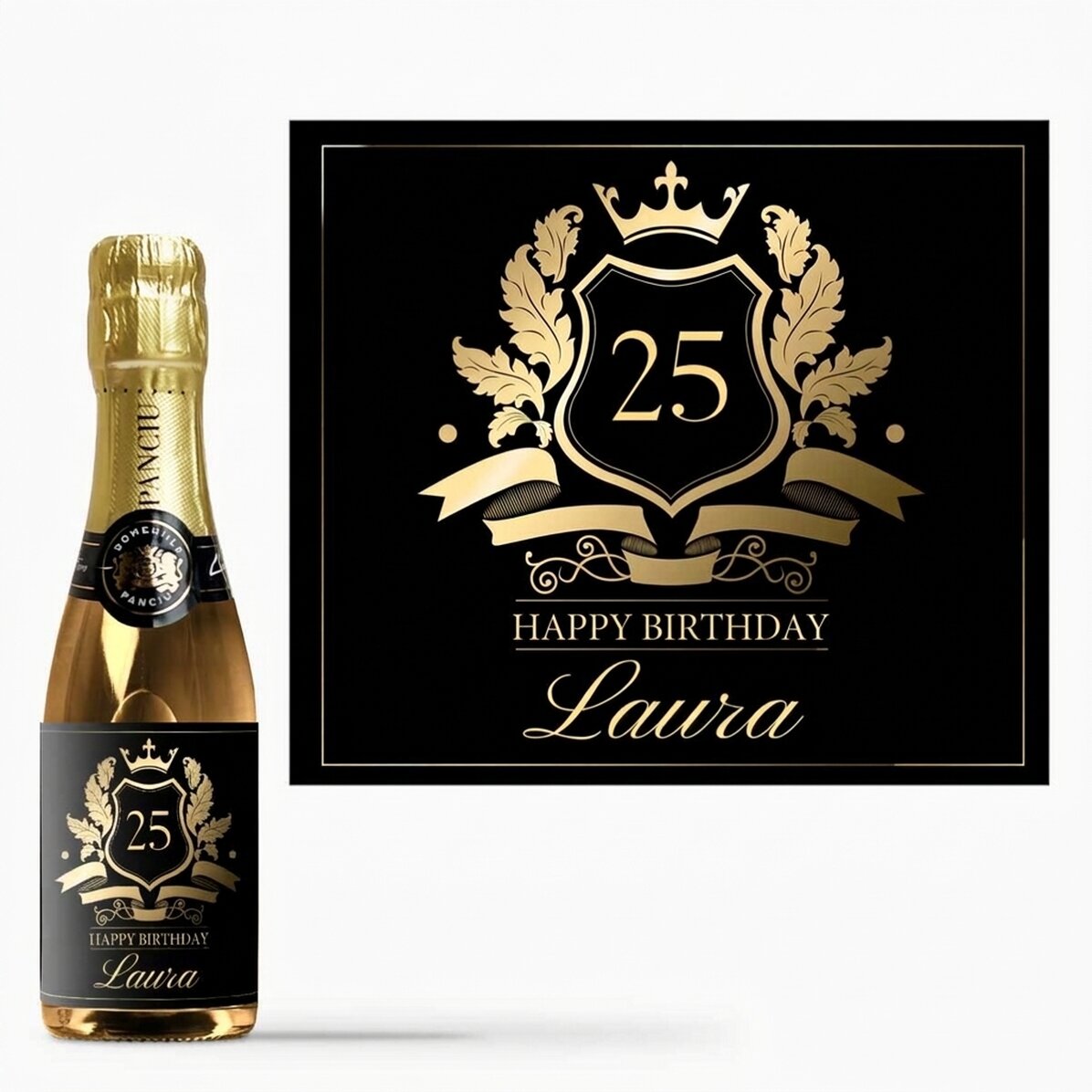 Mini botella de vino espumoso personalizada con texto - Royalty