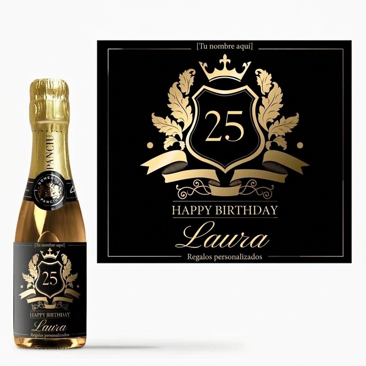 Mini botella de vino espumoso personalizada con texto - Royalty