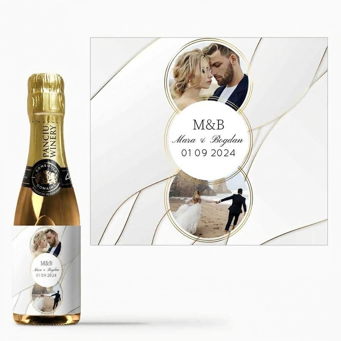 Mini botella de vino espumoso personalizada con foto y texto - Together