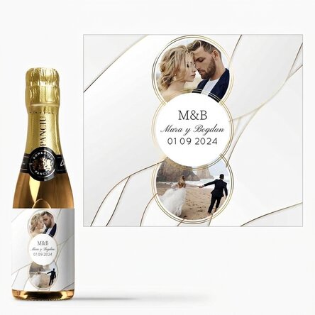 Mini botella de vino espumoso personalizada con foto y texto - Together
