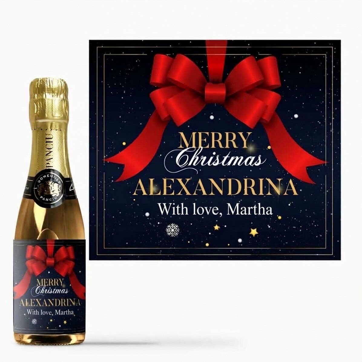 Mini botella de vino espumoso personalizada con texto - Glamorous Christmas