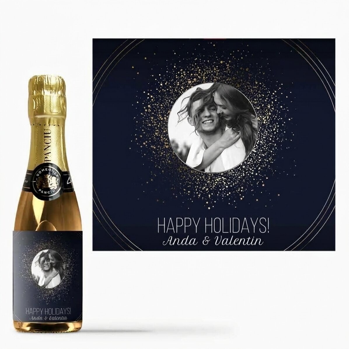 Mini botella de vino espumoso personalizada con texto y foto - Sparks of Joy