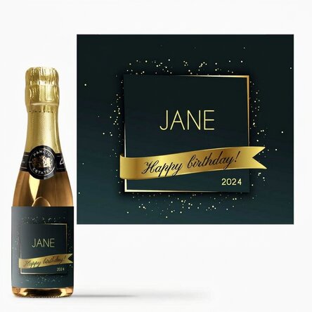 Mini bottle of sparkling wine personalised with name - Gold