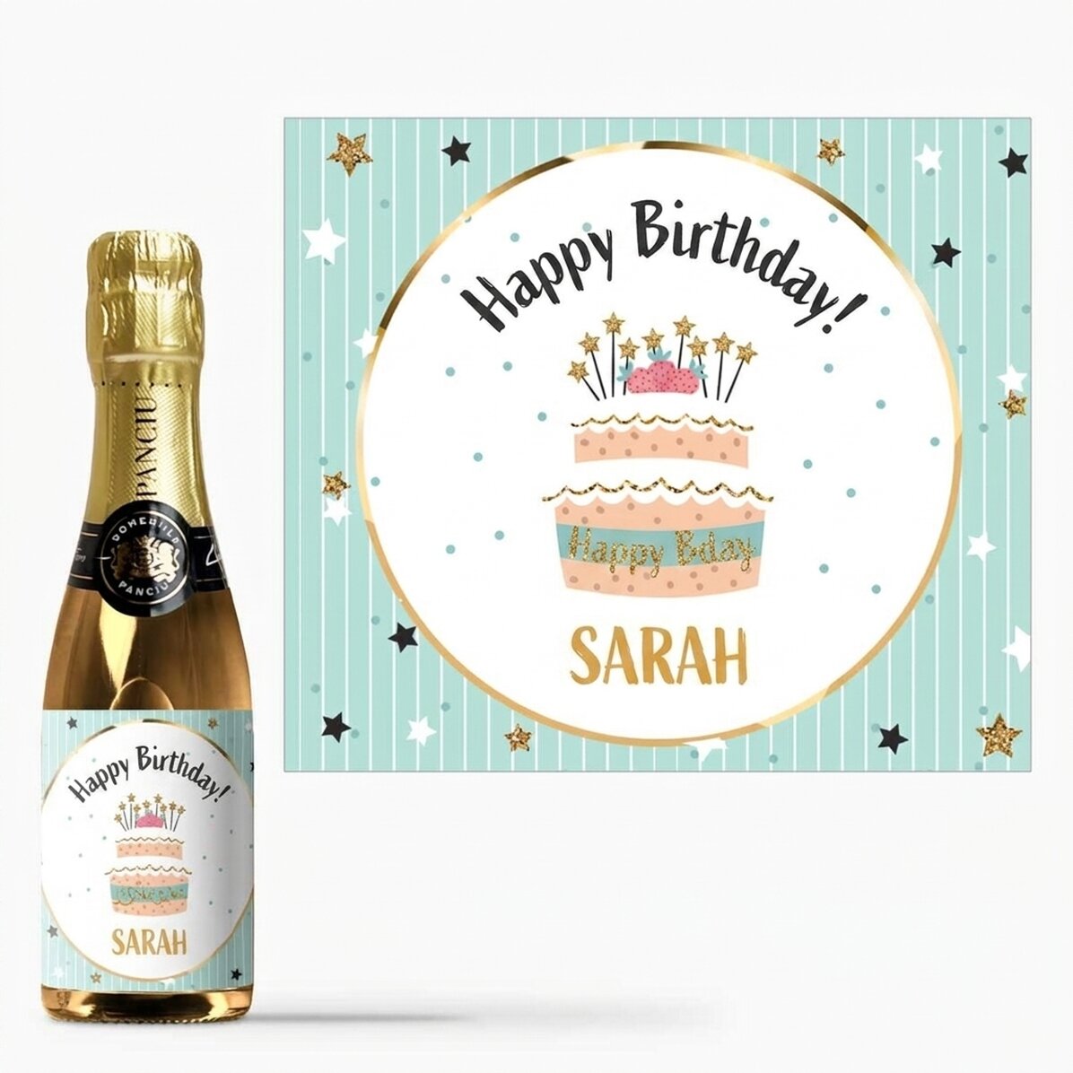 Mini botella de vino espumoso personalizada para un cumpleaños - ¡Feliz cumpleaños!