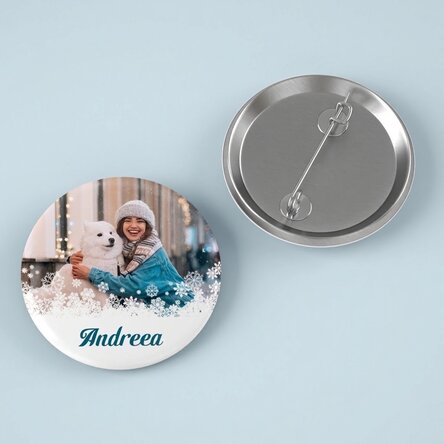 Chapa personalizada con foto y texto - Copos de nieve