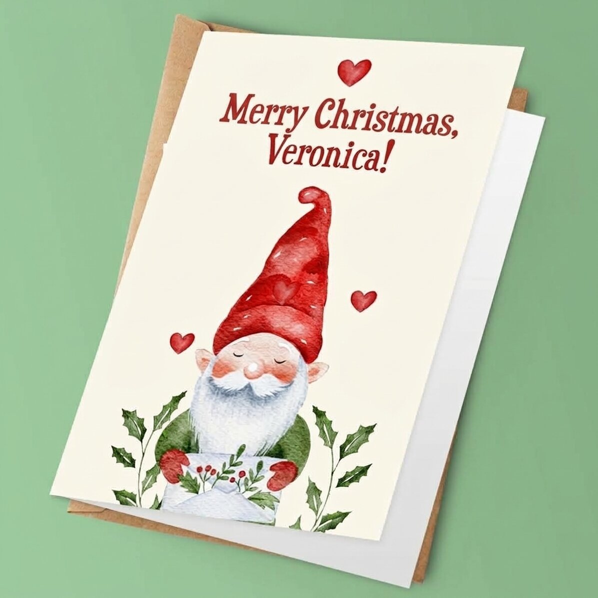 Tarjeta de felicitación personalizada con mensaje navideño - Gnomo