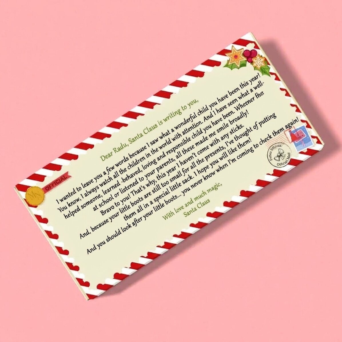 Chocolate personalizado con mensaje: carta de San Nicolás