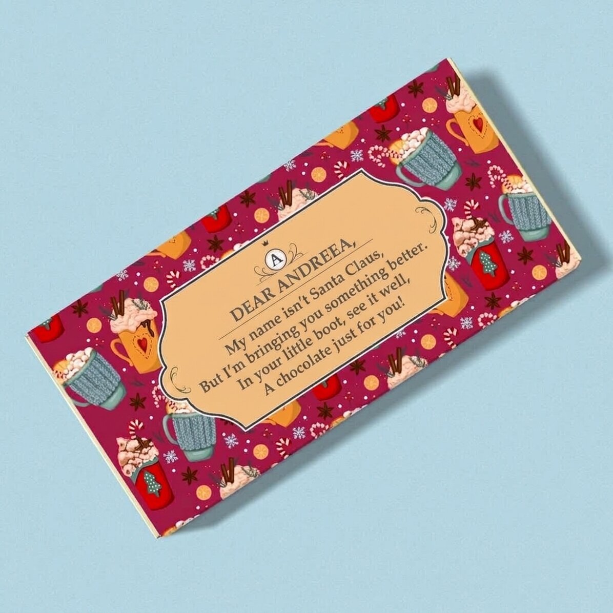 Chocolate personalizado con mensaje: «No me llamo Papá Noel»