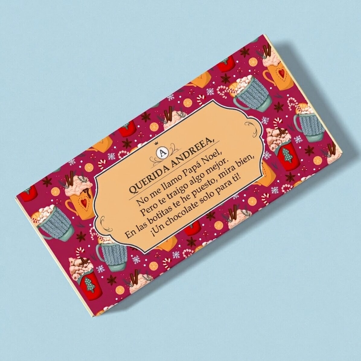 Chocolate personalizado con mensaje: «No me llamo Papá Noel»