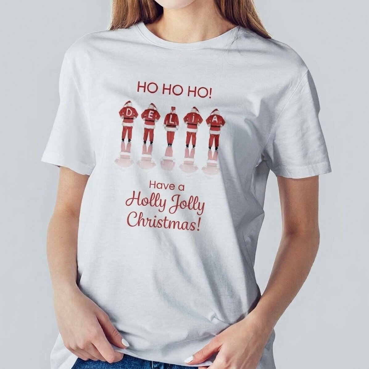 Camiseta de algodón personalizada con un mensaje navideño: «Santa»