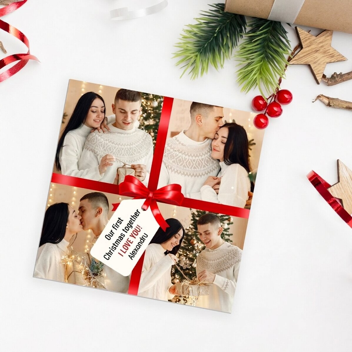 Imán personalizado de 10x10 con 4 fotos y un mensaje: el regalo perfecto
