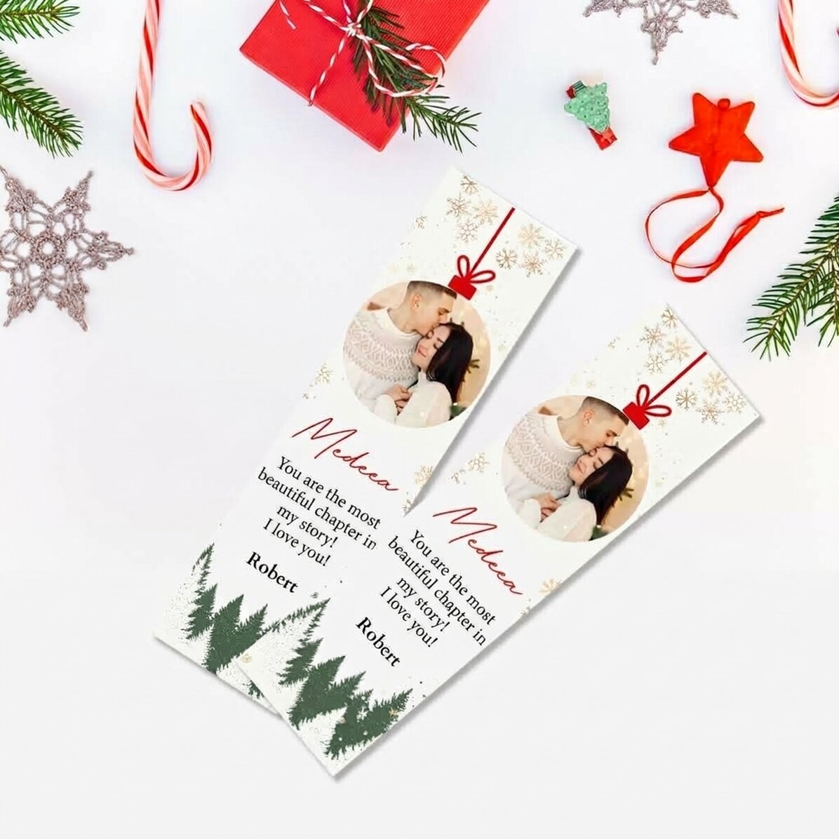 Marcapáginas personalizado con texto y foto - Bola de Navidad