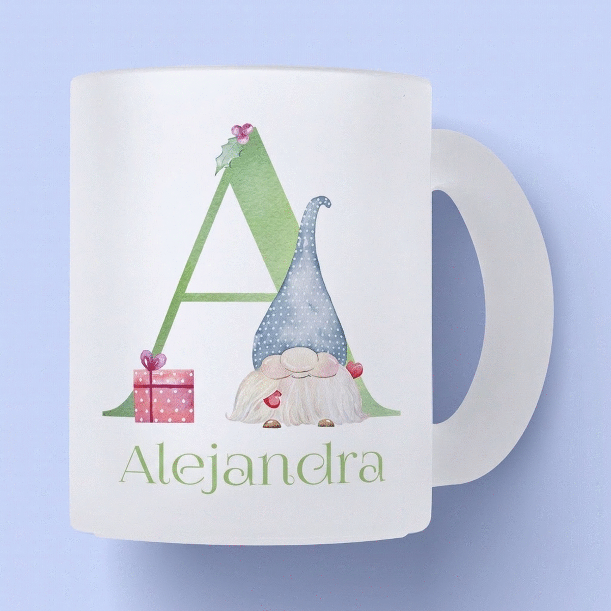 Taza de cristal mate personalizada con monograma y nombre - Navidad