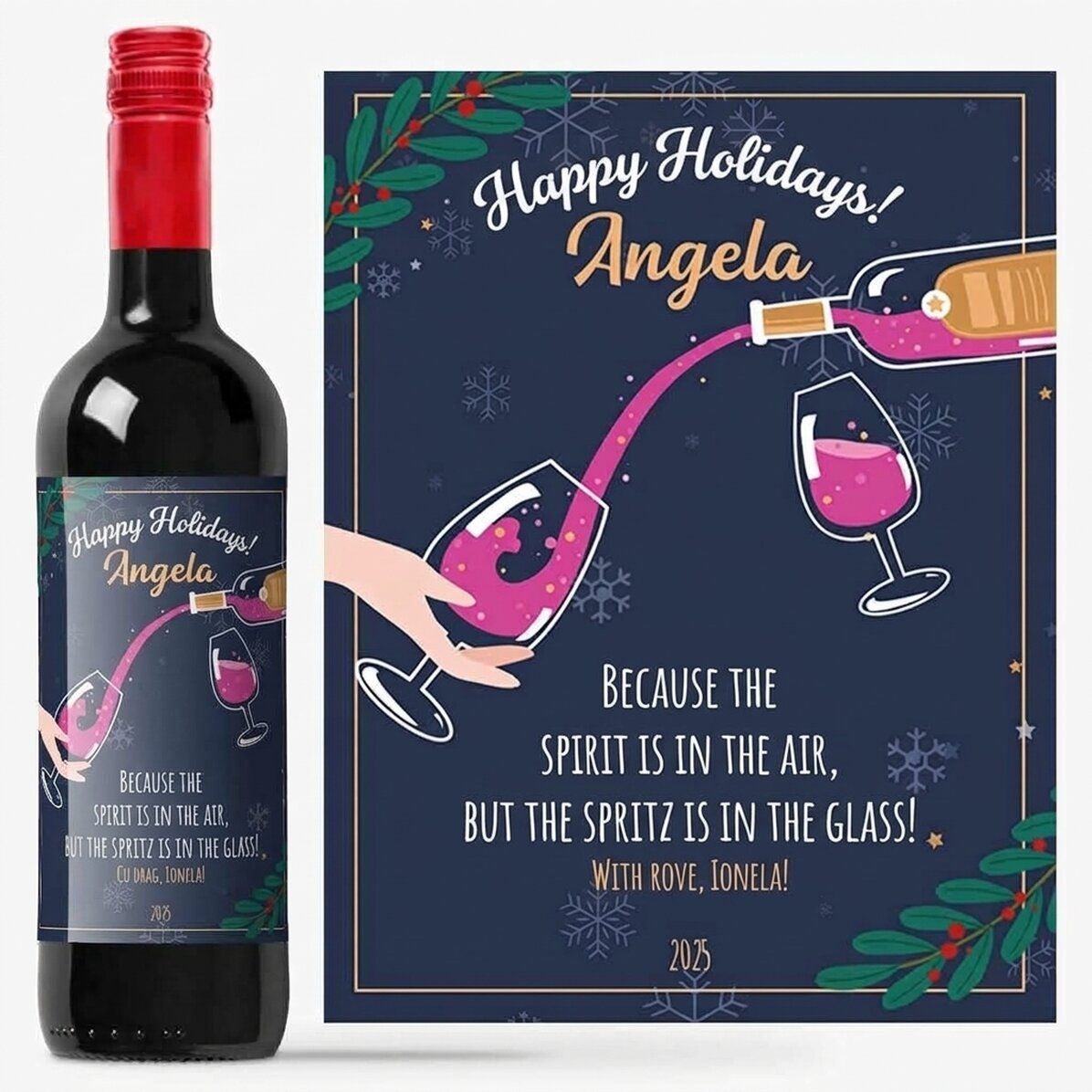 Vino personalizado con mensaje - El espíritu navideño