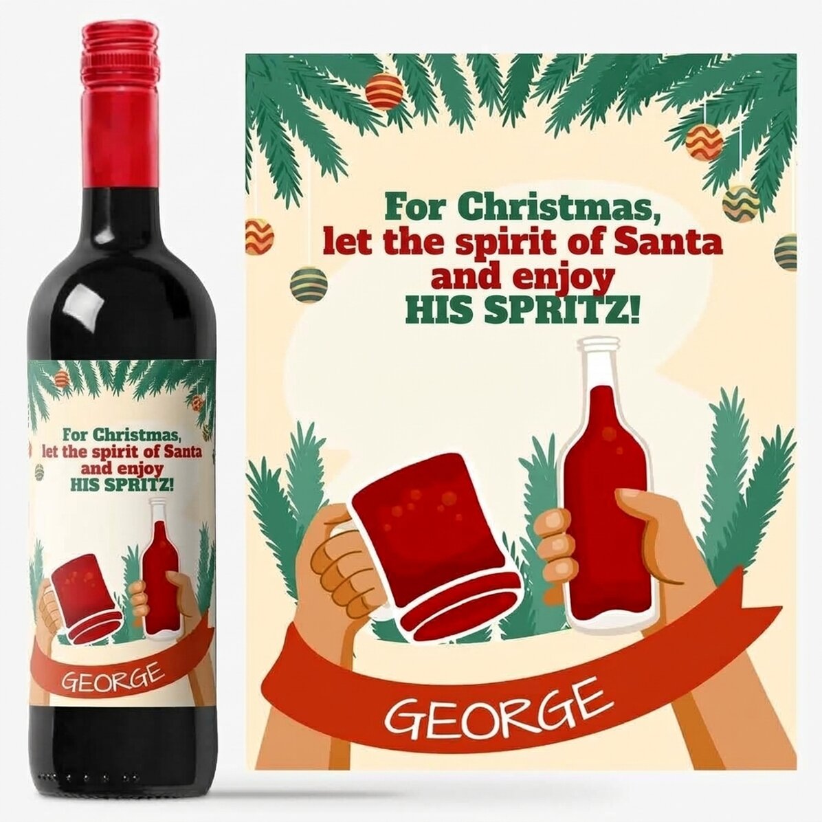 Vino personalizado con mensaje - El espíritu de Papá Noel