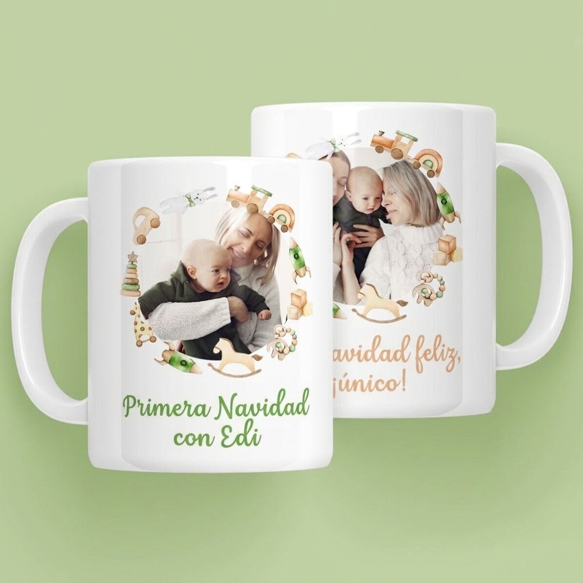 Taza personalizada con texto y 2 fotos: «Mi primera Navidad»