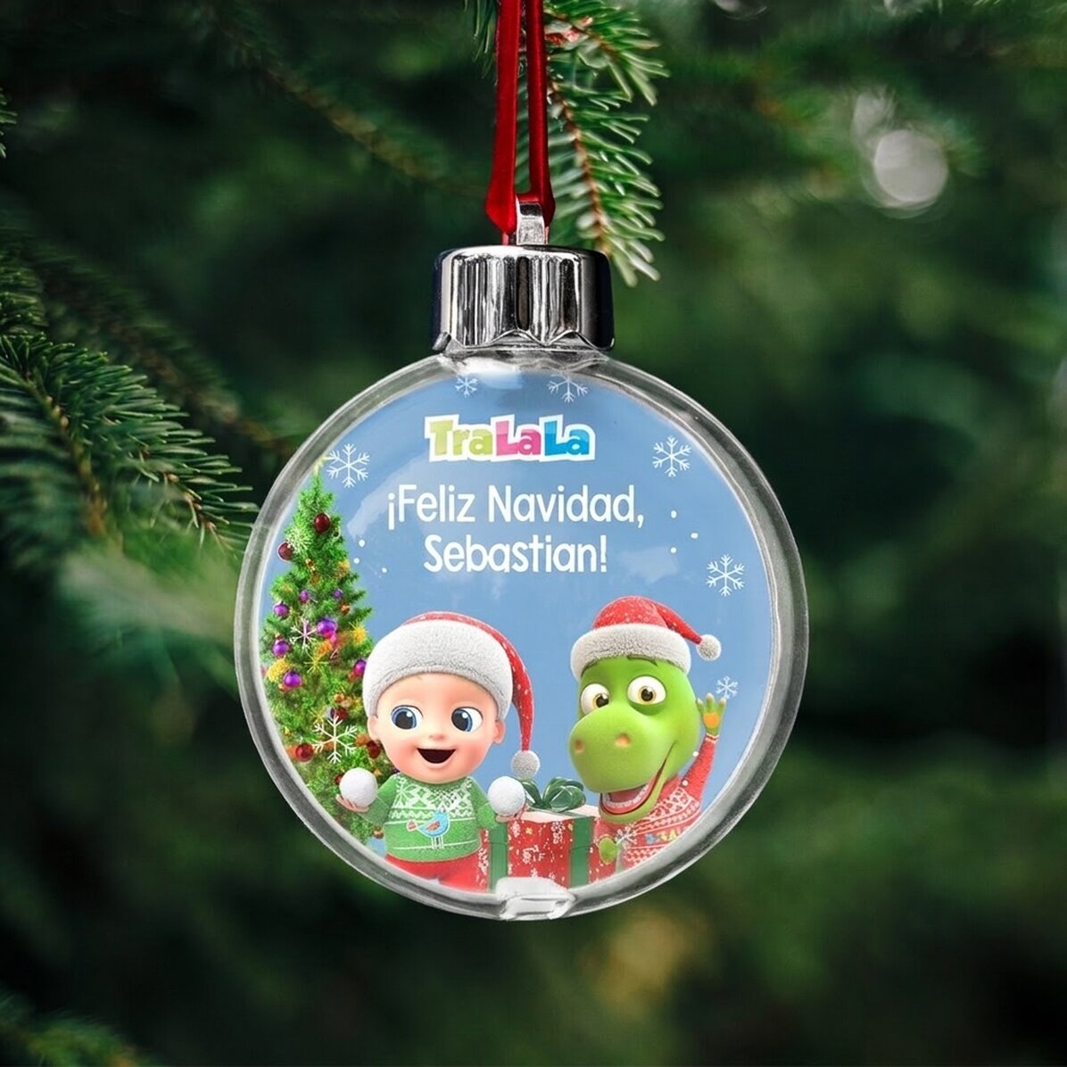 Bola de Navidad transparente personalizada por ambos lados con texto y foto - Navidad con TraLaLa