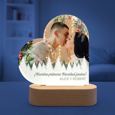 Lámpara LED de noche con forma de corazón personalizada con una foto y un mensaje - Feliz Navidad