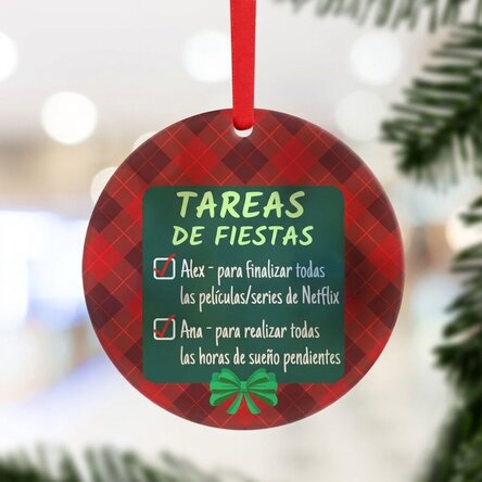 Adorno redondo personalizado con mensaje - Tareas navideñas