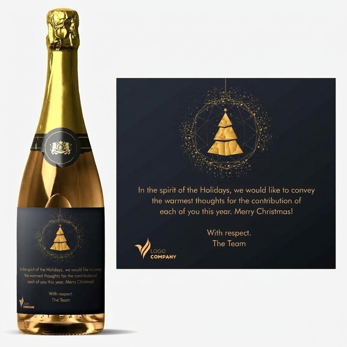 Vino espumoso personalizado con logotipo y mensaje - Gold