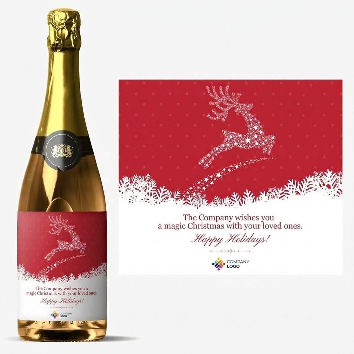 Vino espumoso personalizado con logotipo y mensaje - La magia de la Navidad