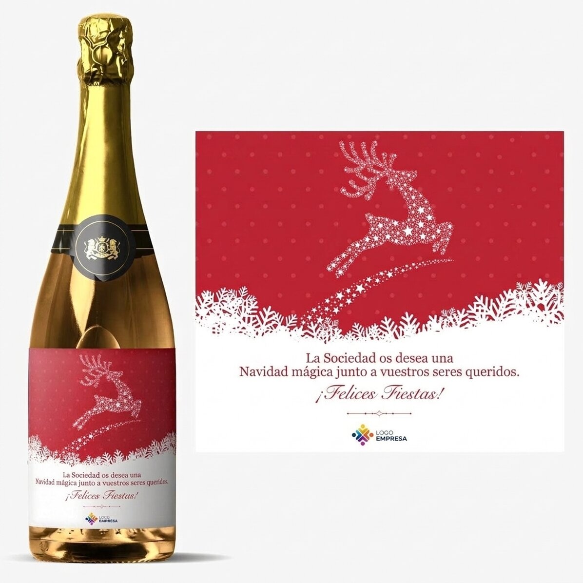 Vino espumoso personalizado con logotipo y mensaje - La magia de la Navidad