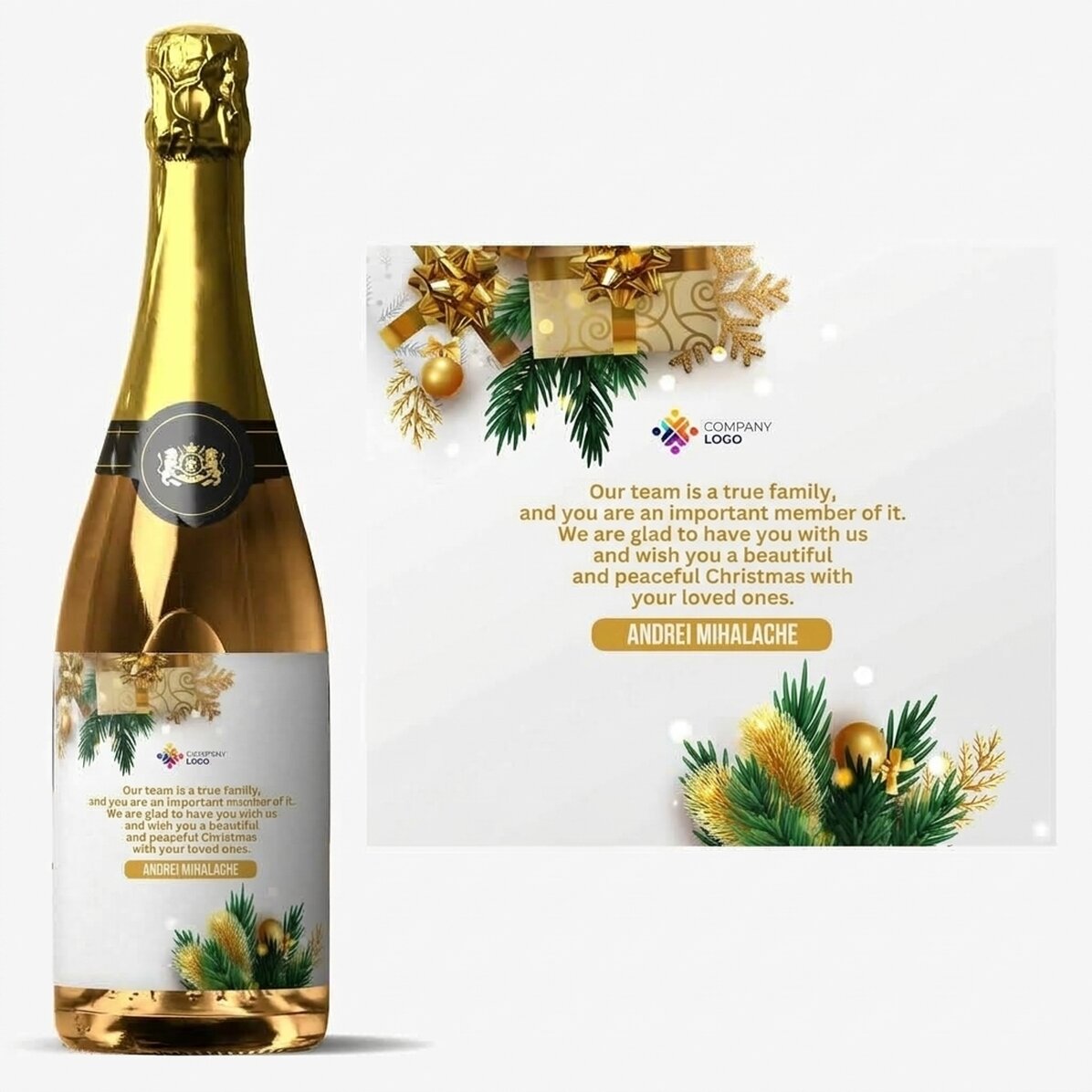Vino espumoso personalizado con mensaje y logotipo - Una historia de celebración