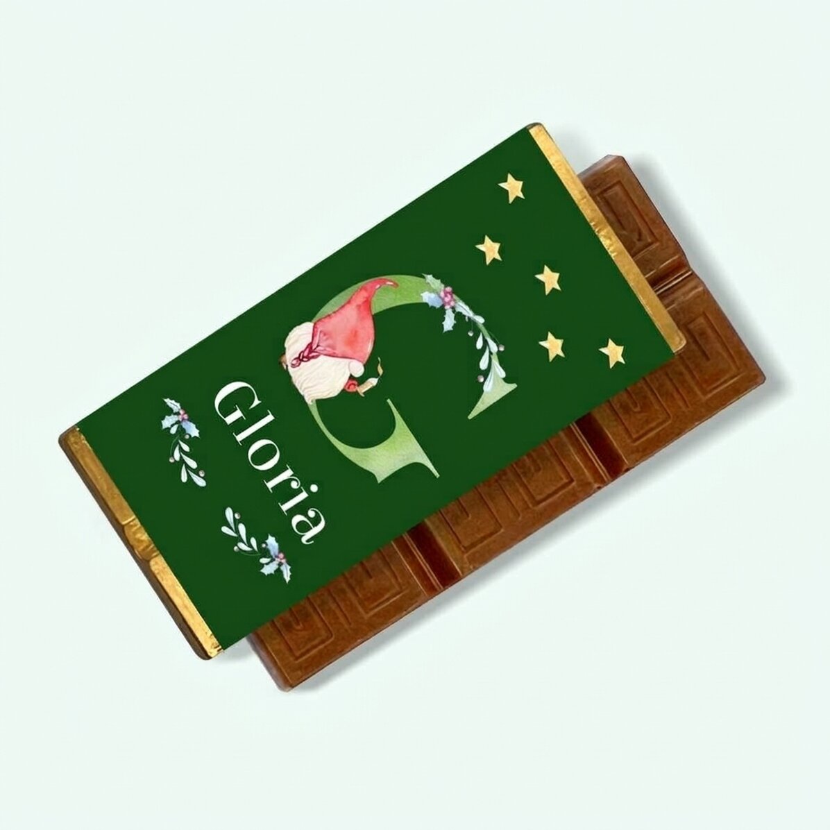 Mini tableta de chocolate personalizada con una inicial navideña