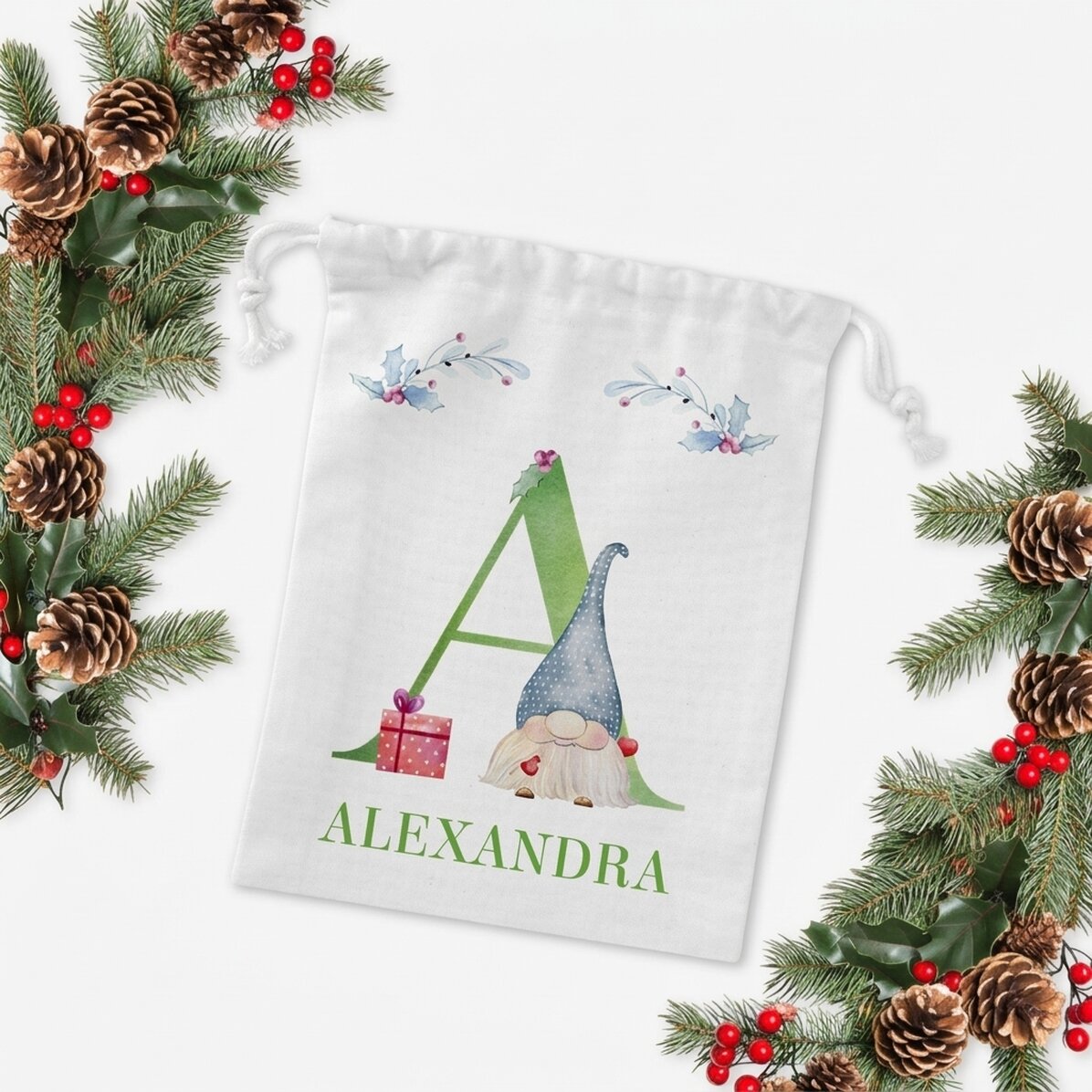 Bolsita pequeña para regalos personalizada con la inicial y el nombre