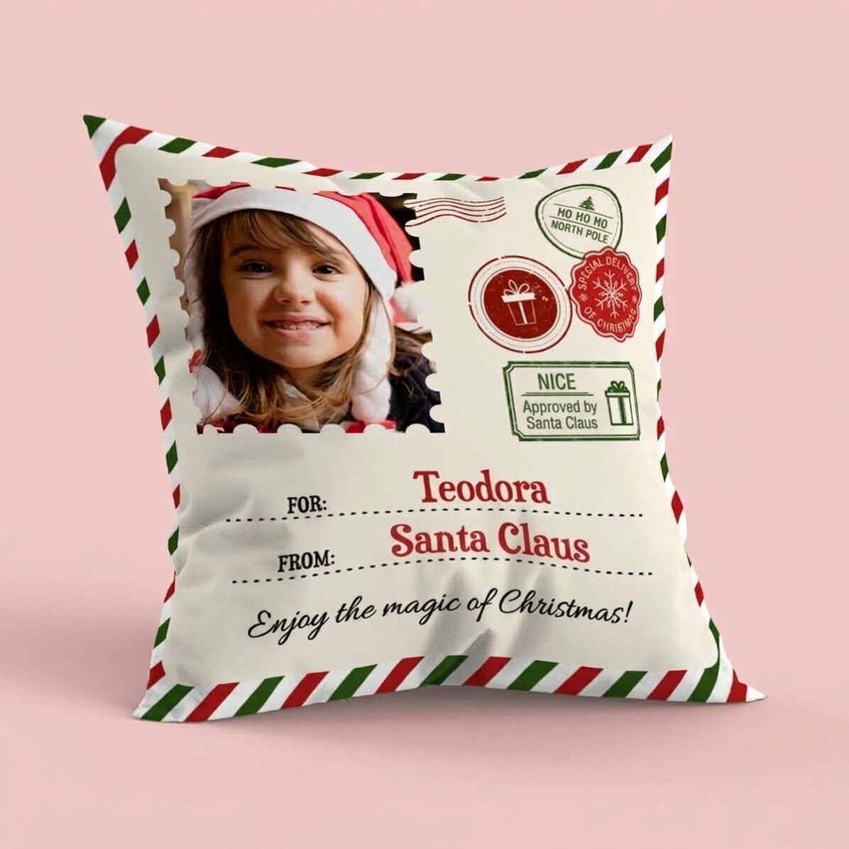 Cojín personalizado con foto, tamaño grande - De Papá Noel