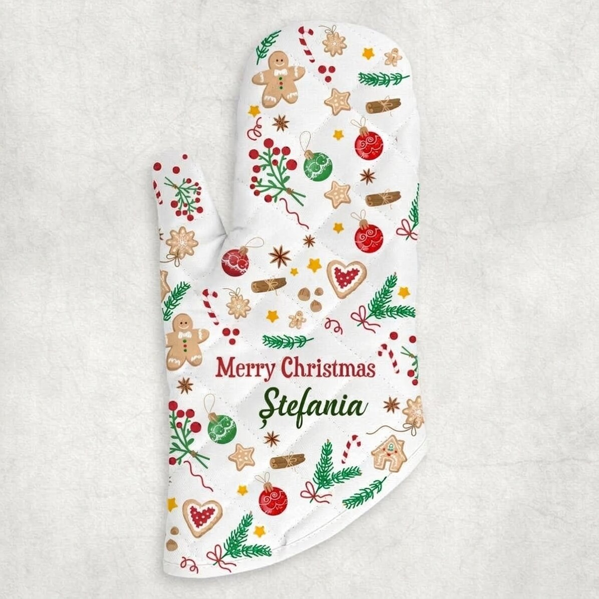 Manopla de cocina personalizada con texto: «Dulce Navidad»
