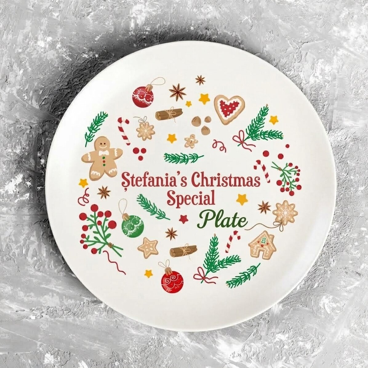 Plato personalizado con texto: «Feliz Navidad»