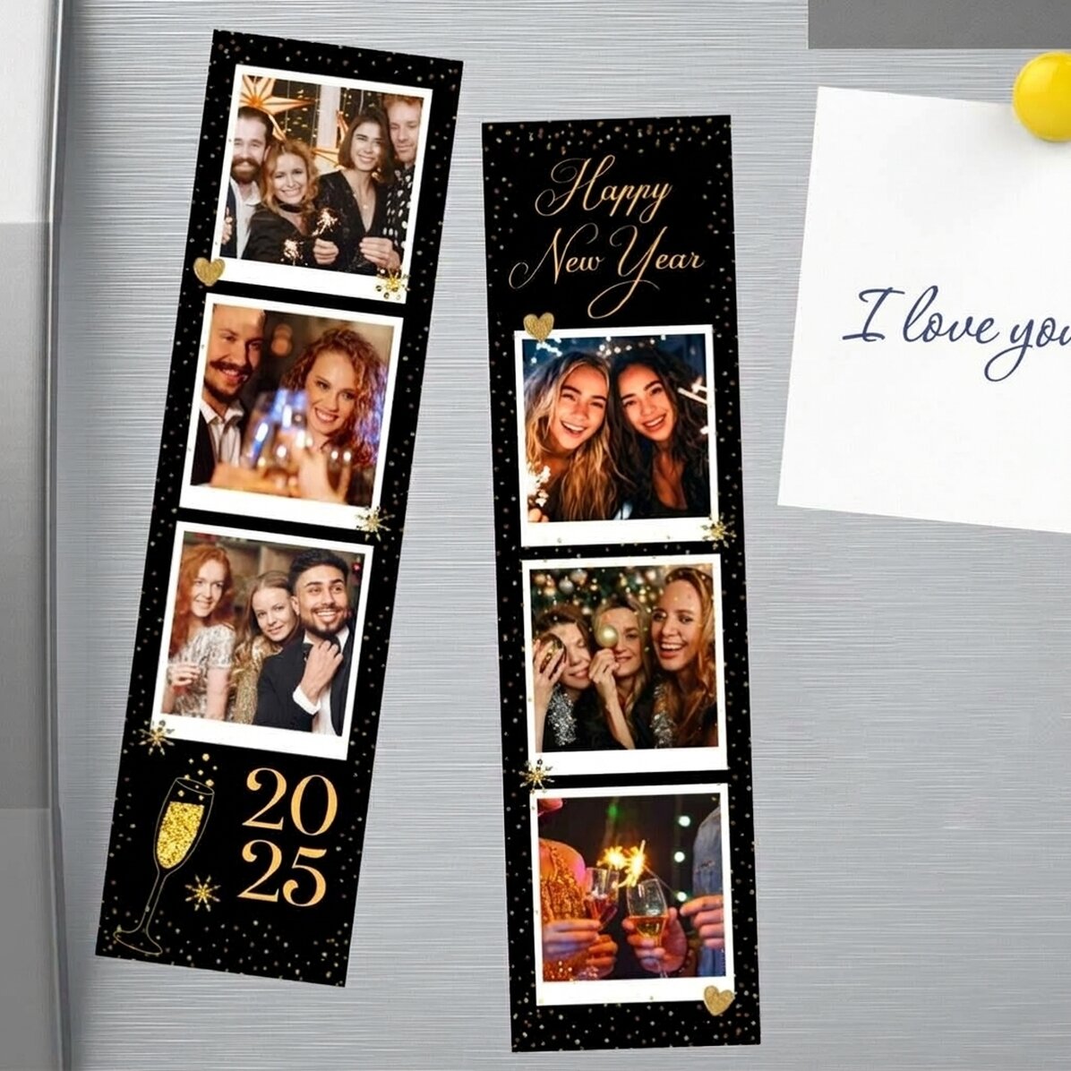 Lote de 2 imanes personalizados con fotos y texto: «Feliz Año Nuevo»