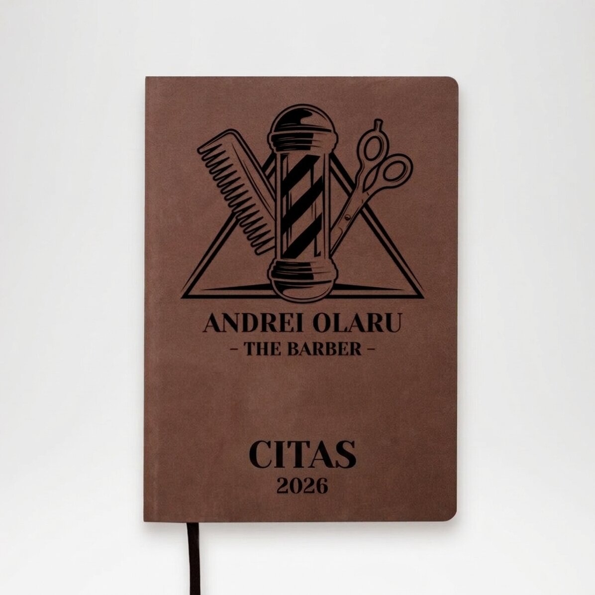 Agenda de piel personalizada con texto - The barber