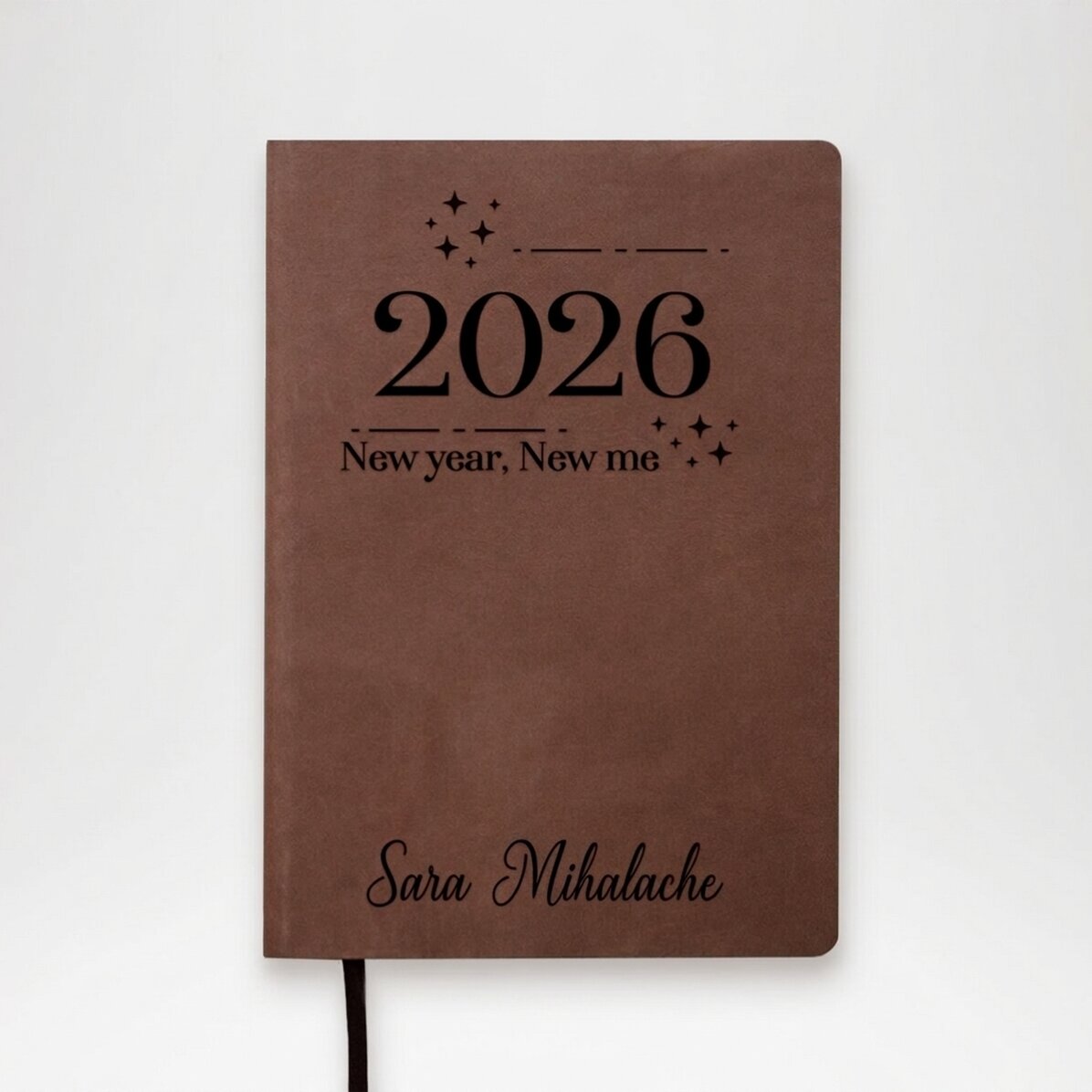 Agenda de piel personalizada con el texto «Año nuevo, yo nuevo»