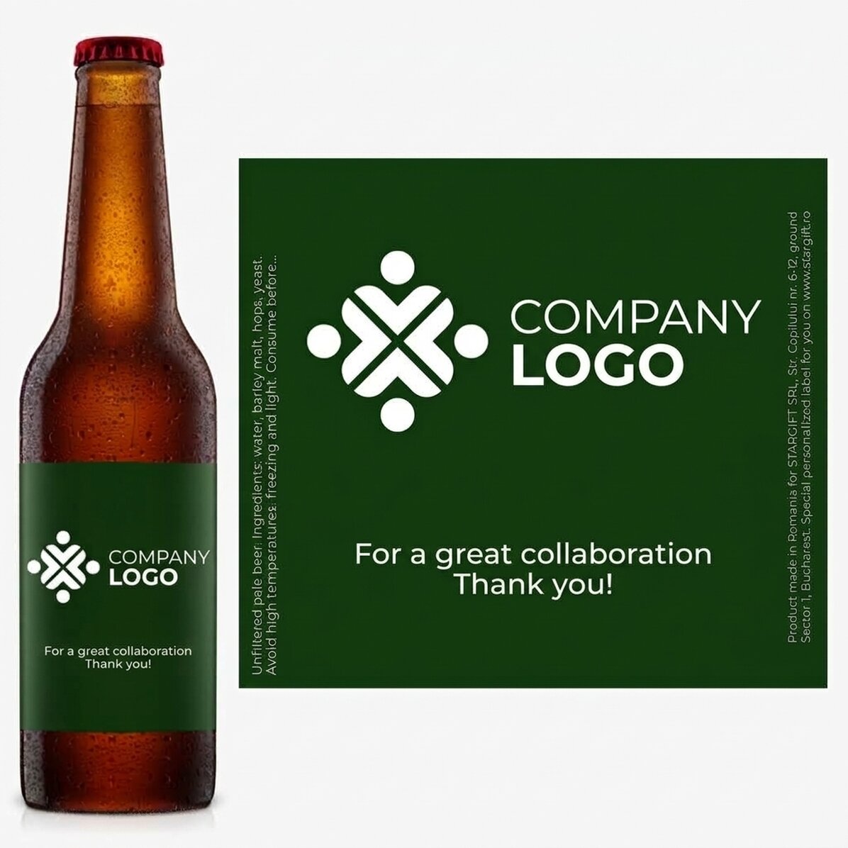 Cerveza personalizada con logotipo y texto