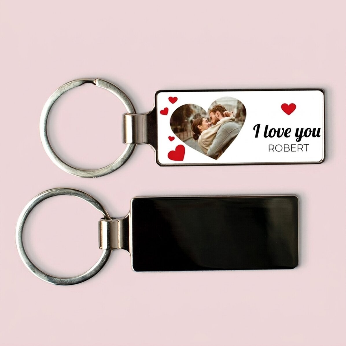Llavero personalizado con una foto y un texto - Hearts