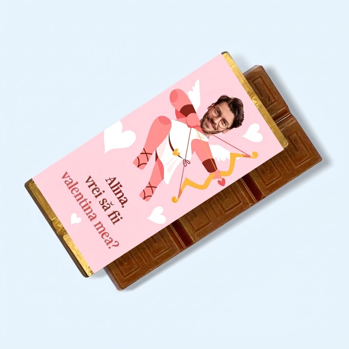 Mini tableta de chocolate personalizada con una foto y un mensaje - Cupid