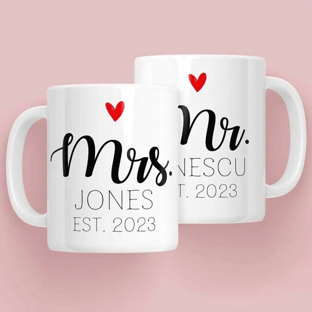 Tazas para parejas con texto: «Mrs & Mr»