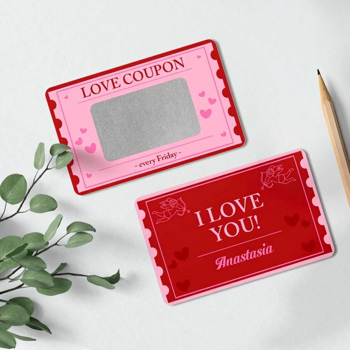 Tarjeta de aluminio rascable personalizada por ambas caras con mensaje - Love Coupon