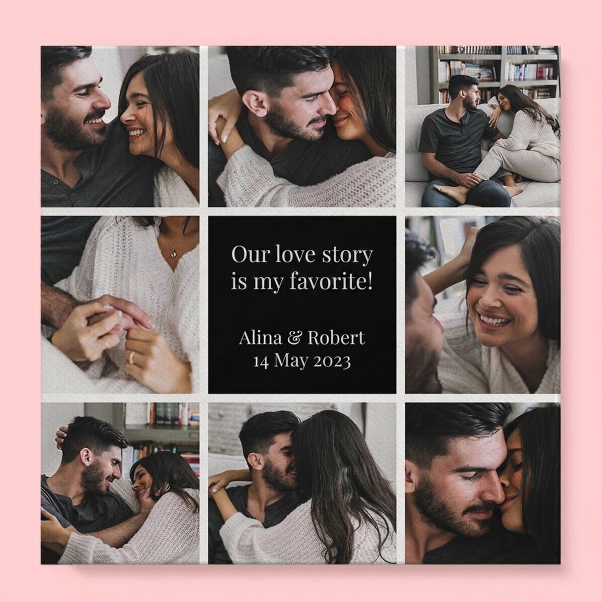 Lienzo personalizado con 8 fotos y un mensaje