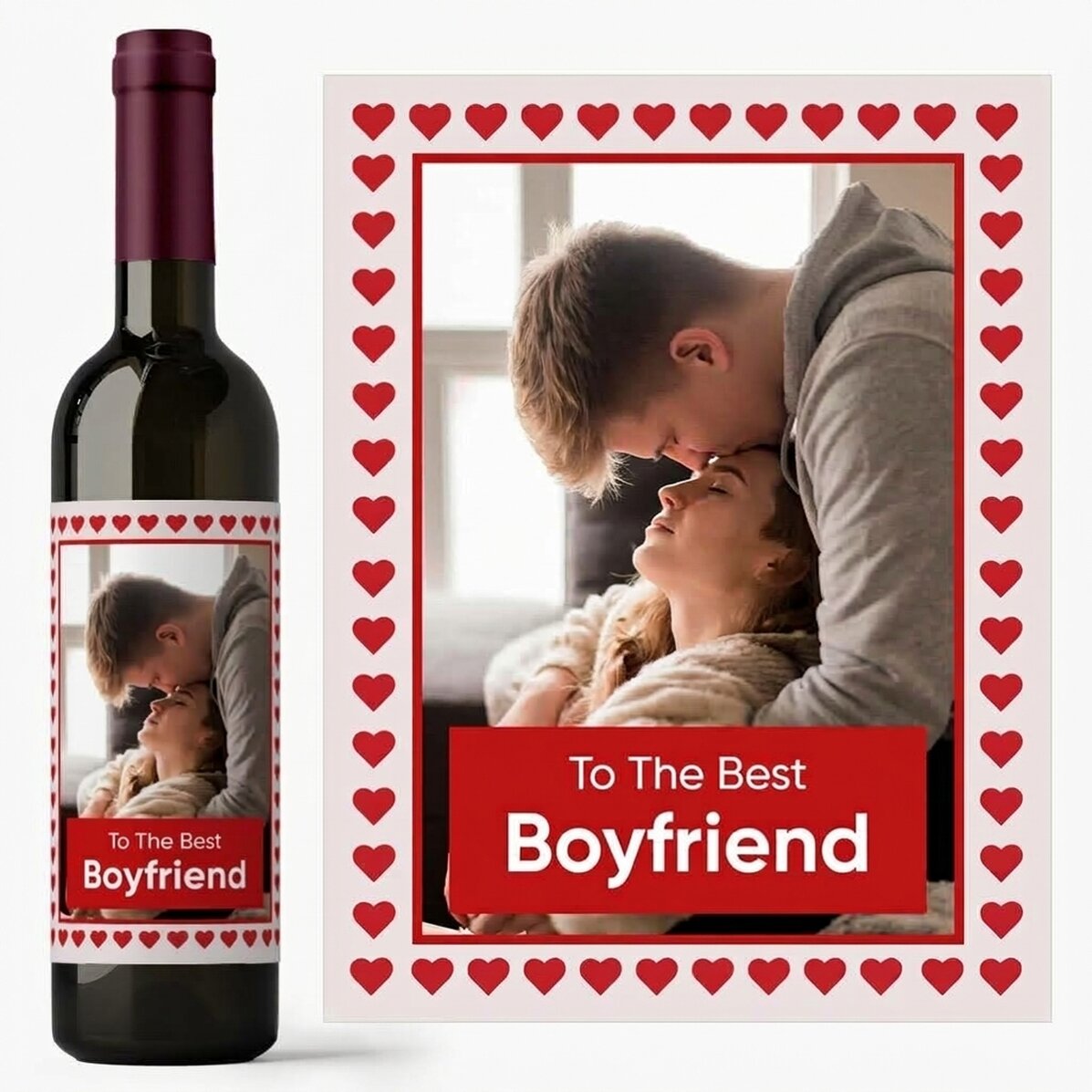 Vino personalizado con texto y una foto - Hearts