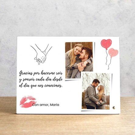 Marco de fotos de escritorio personalizado con 2 fotos y texto - Amor