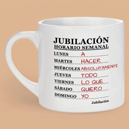 Taza de espresso personalizada con texto: programa semanal
