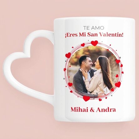 Taza personalizada con foto y texto - Forever - modelo con asa en forma de corazón