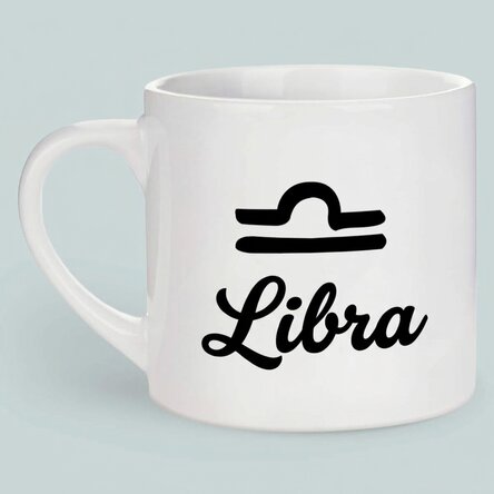 Taza de espresso personalizada con foto y texto - Signo del Zodiaco: Libra
